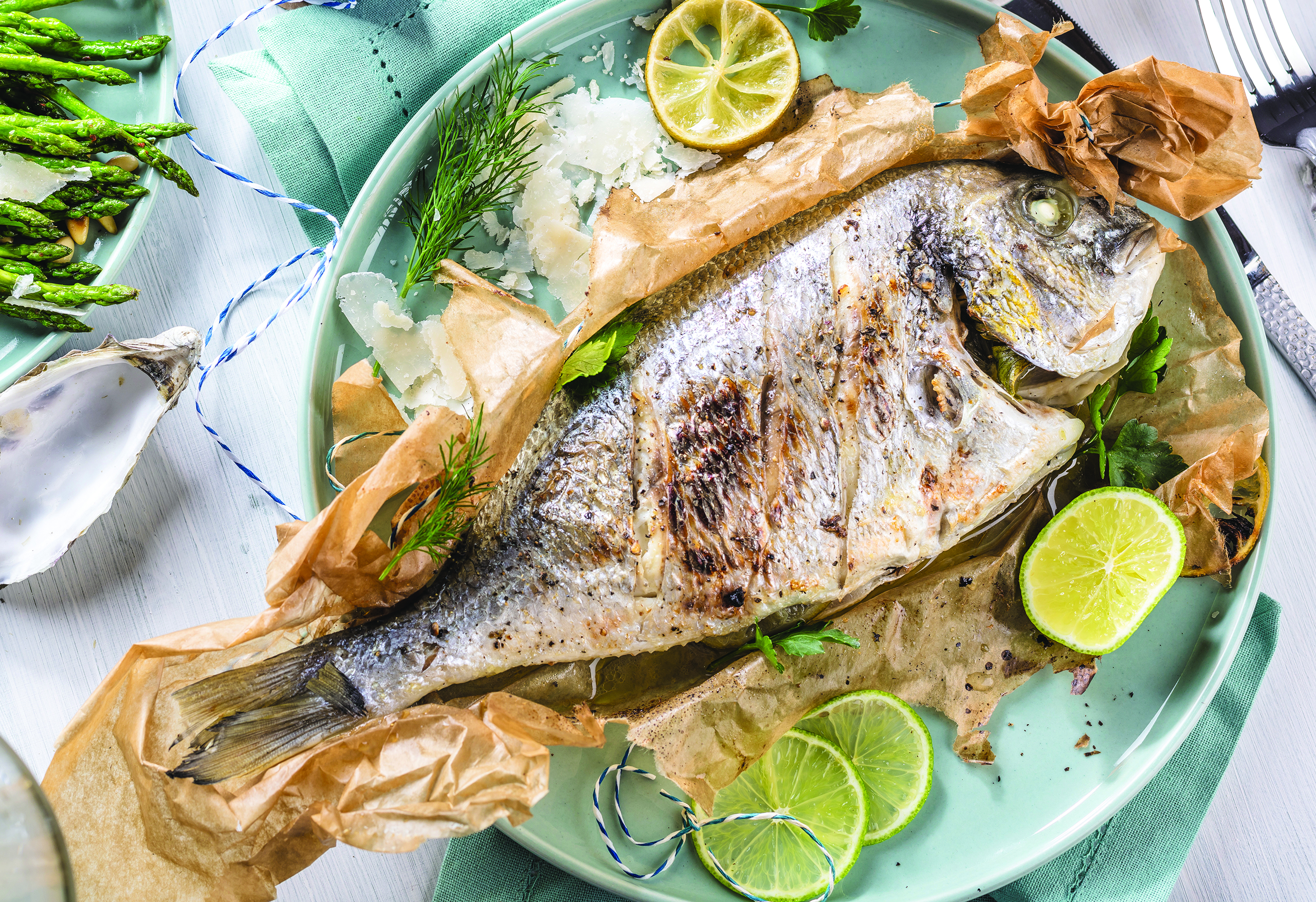 Grilled fish on plate